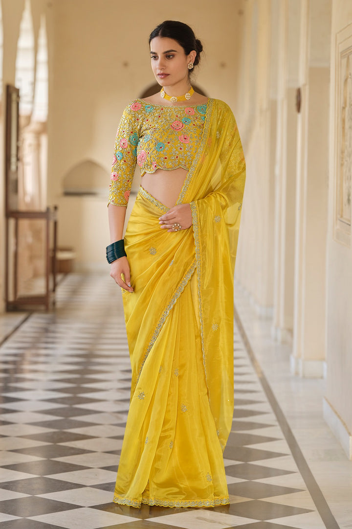Light Leela Yellow Organza Saree