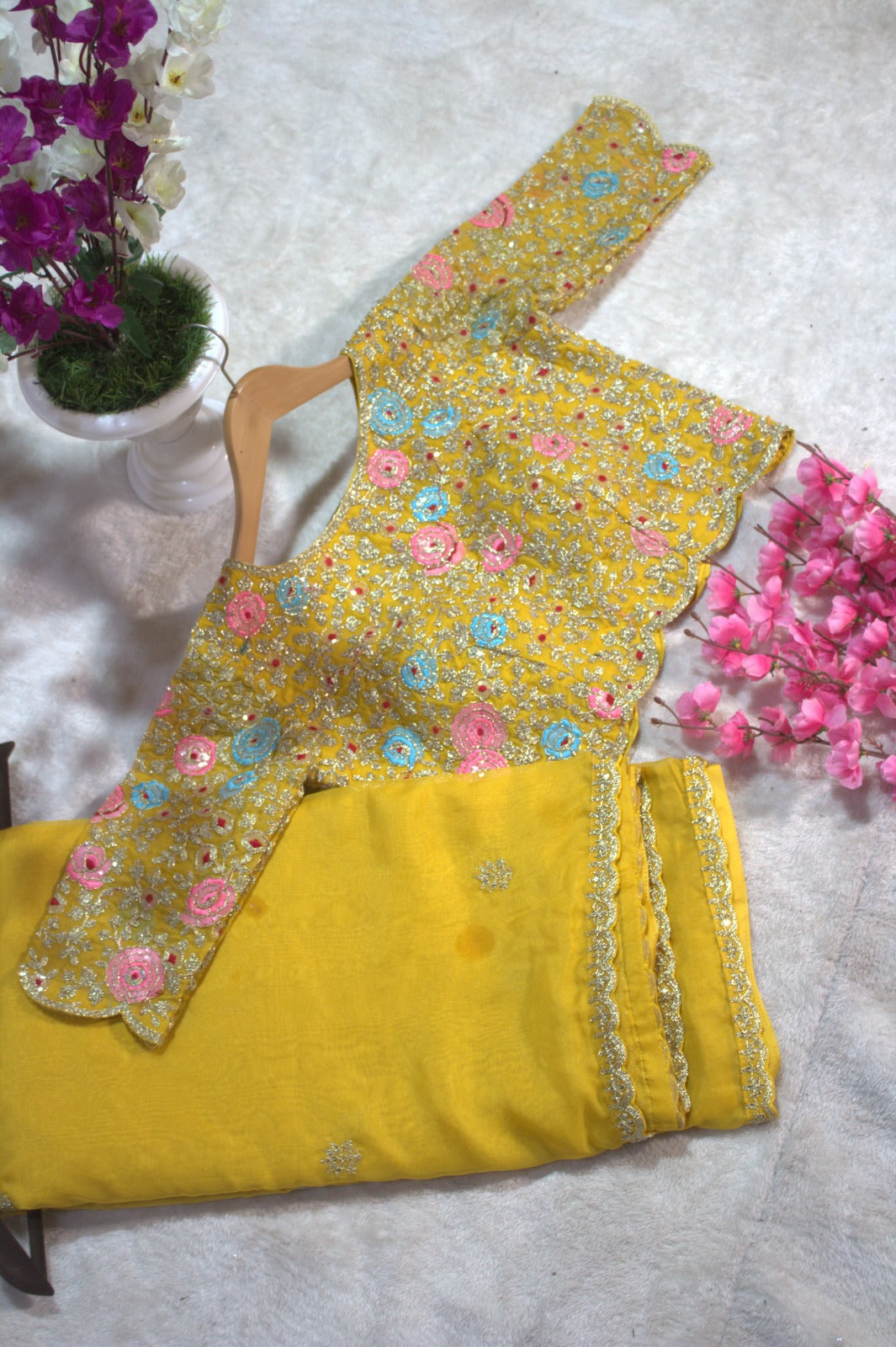 Light Leela Yellow Organza Saree