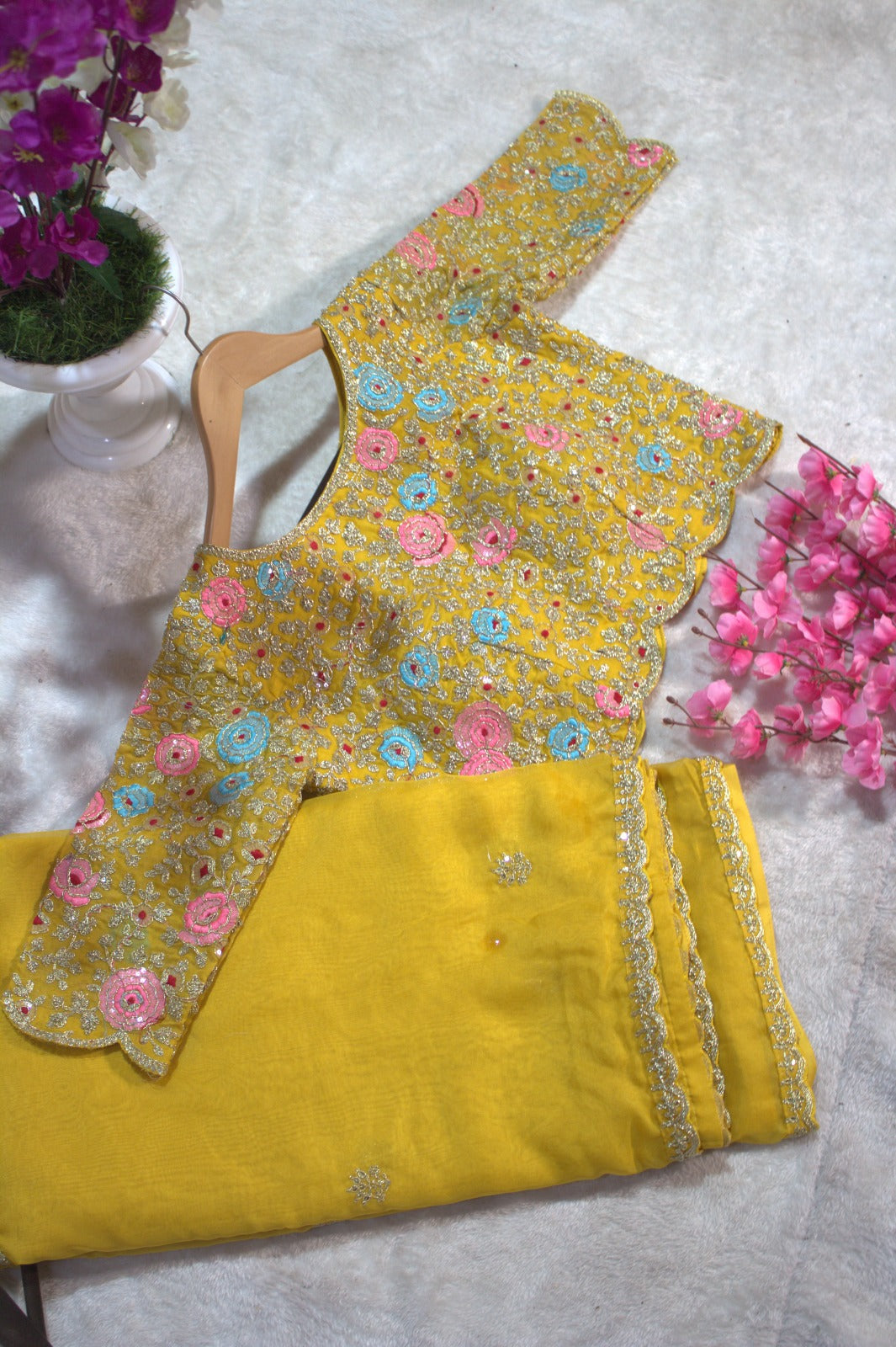 Light Leela Yellow Organza Saree