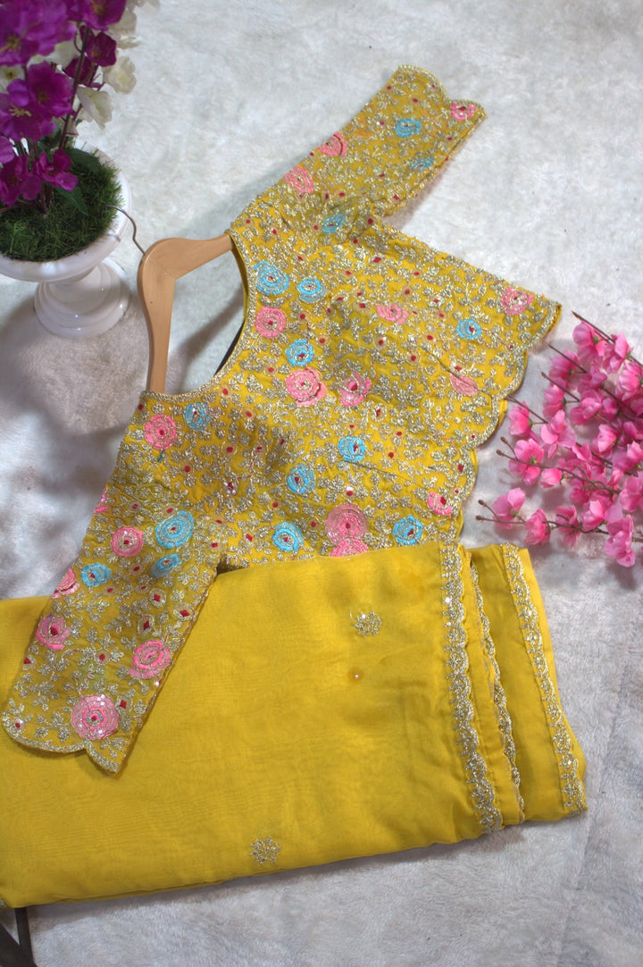 Light Leela Yellow Organza Saree