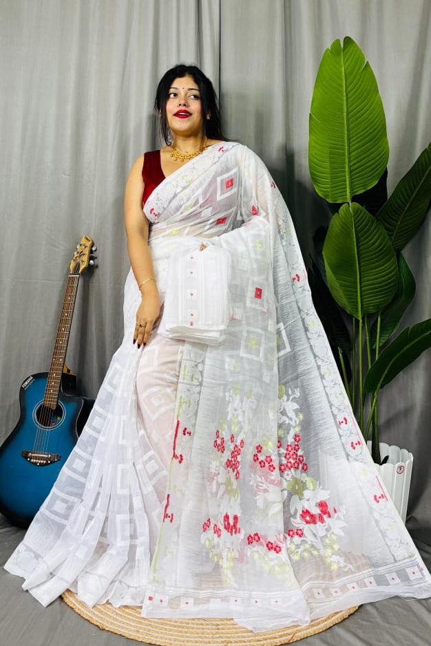 Ranga Bhor Fuleshwari Dhakai Jamdani Saree