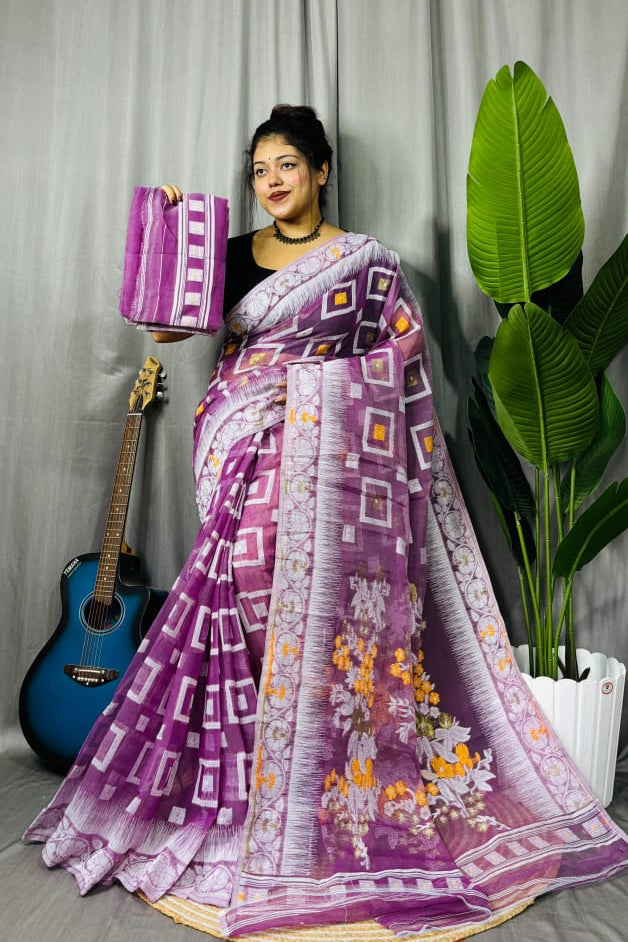 Ranga Bhor Fuleshwari Dhakai Jamdani Saree