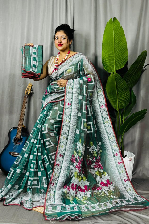 Ranga Bhor Fuleshwari Dhakai Jamdani Saree