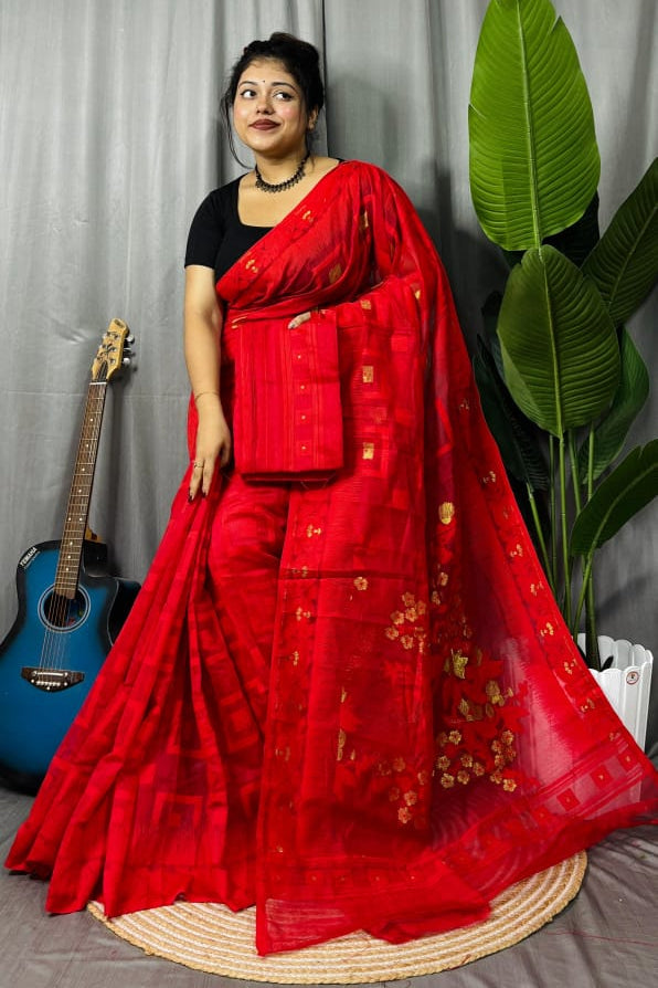 Ranga Bhor Fuleshwari Dhakai Jamdani Saree