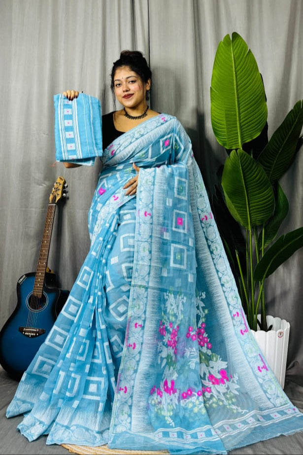 Ranga Bhor Fuleshwari Dhakai Jamdani Saree