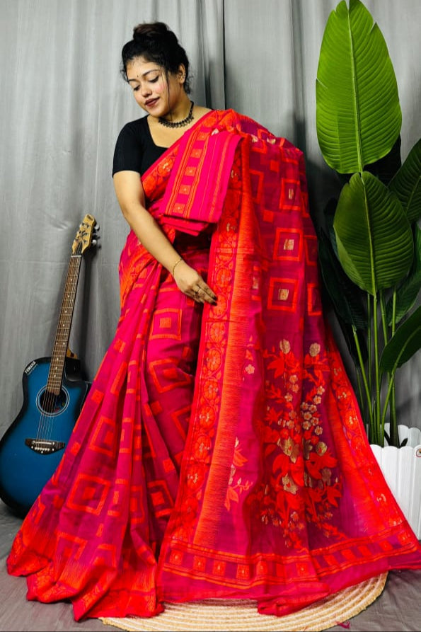 Ranga Bhor Fuleshwari Dhakai Jamdani Saree