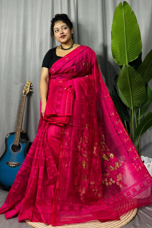 Ranga Bhor Fuleshwari Dhakai Jamdani Saree