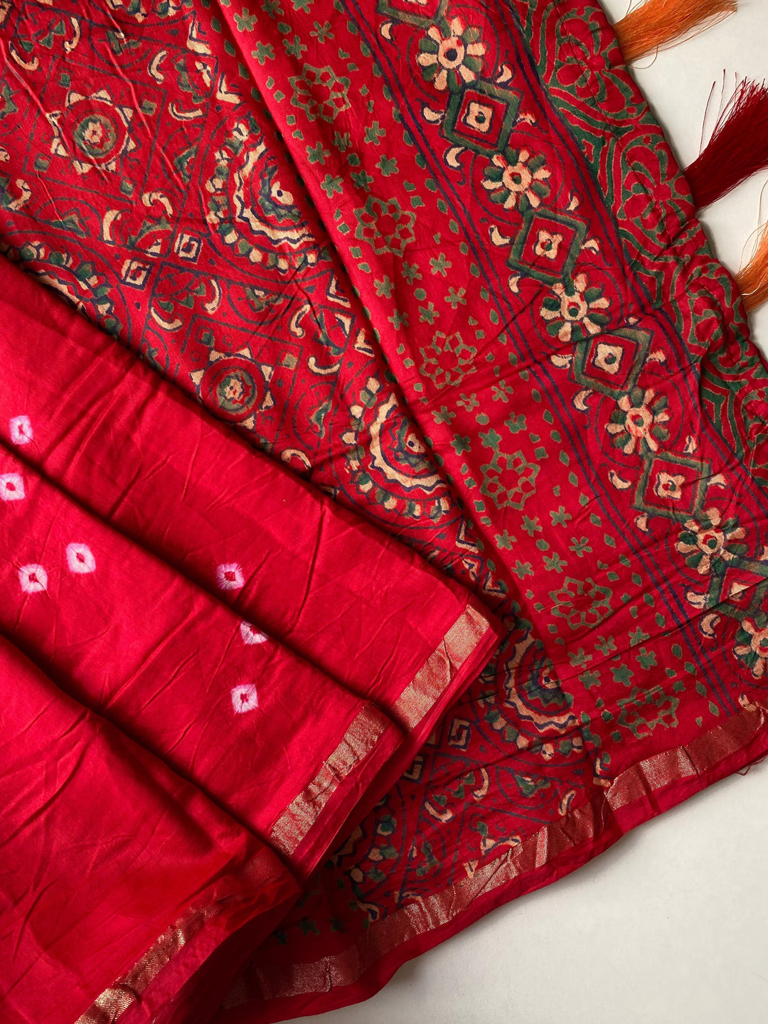 Red Spark Chanderi Bandhani Silk Saree