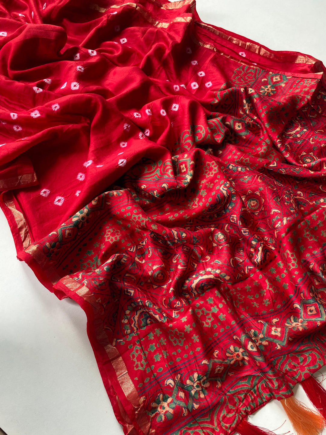 Red Spark Chanderi Bandhani Silk Saree