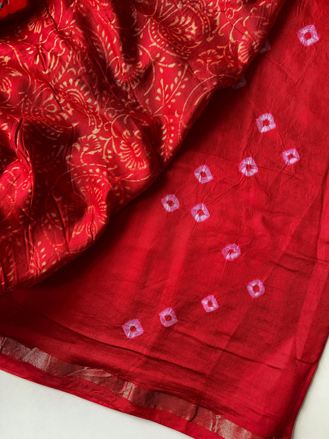 Red Spark Chanderi Bandhani Silk Saree