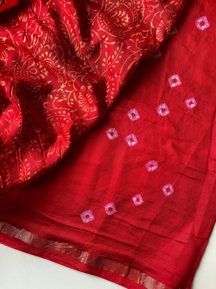 Red Spark Chanderi Bandhani Silk Saree