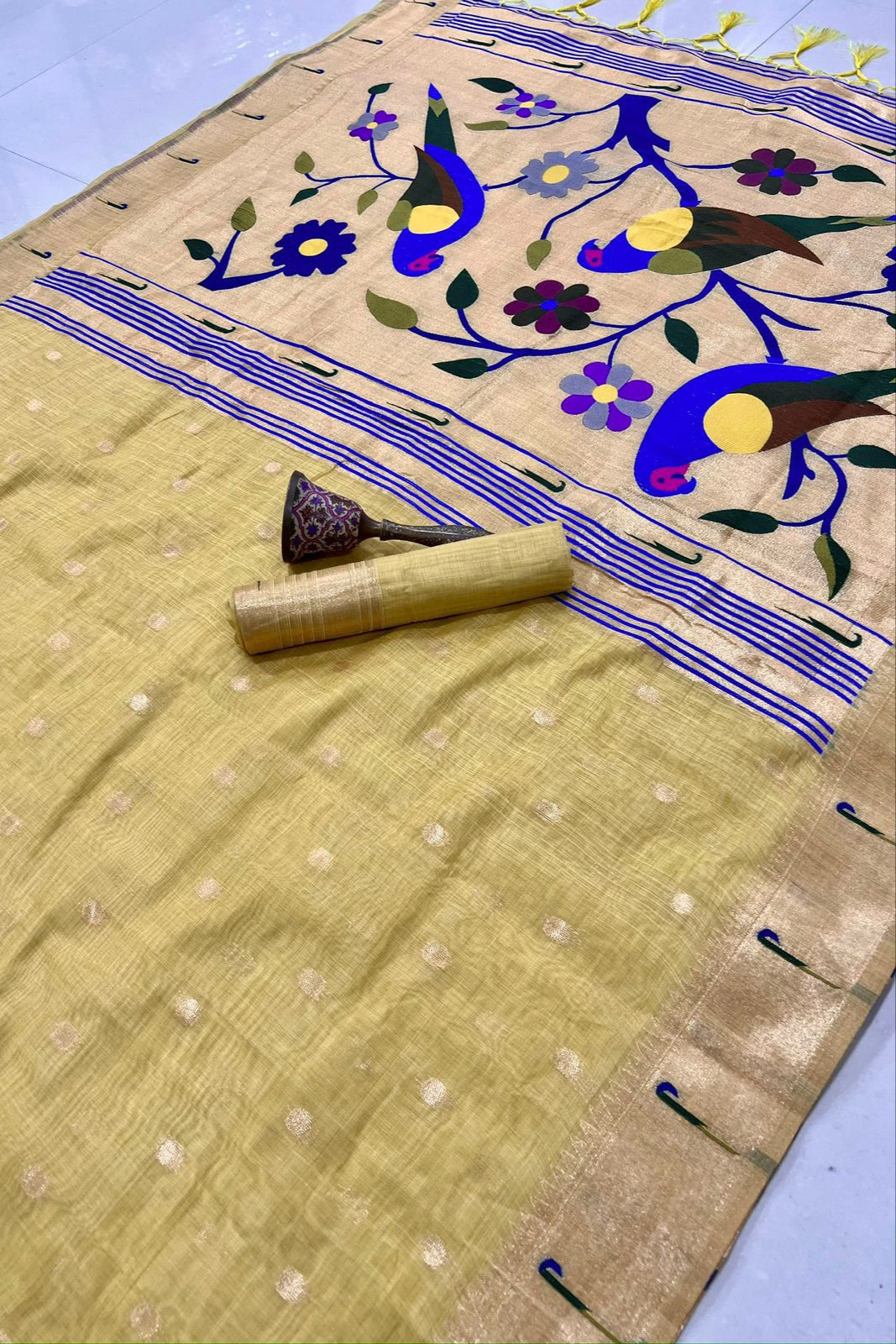 Fusion Master Muga Cotton Paithani Saree