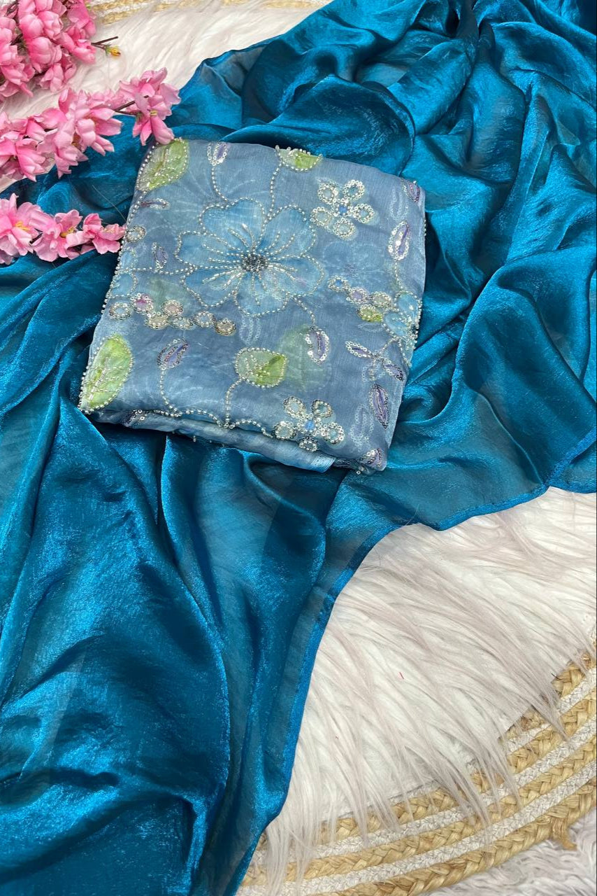 River’s Fairytale Fancy Blue Silk Saree