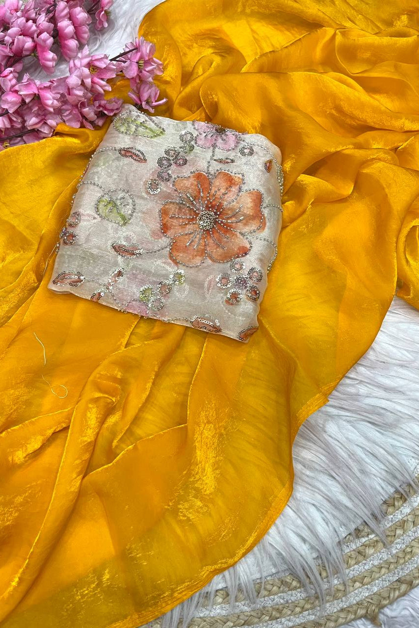 River’s Fairytale Fancy Yellow Silk Saree