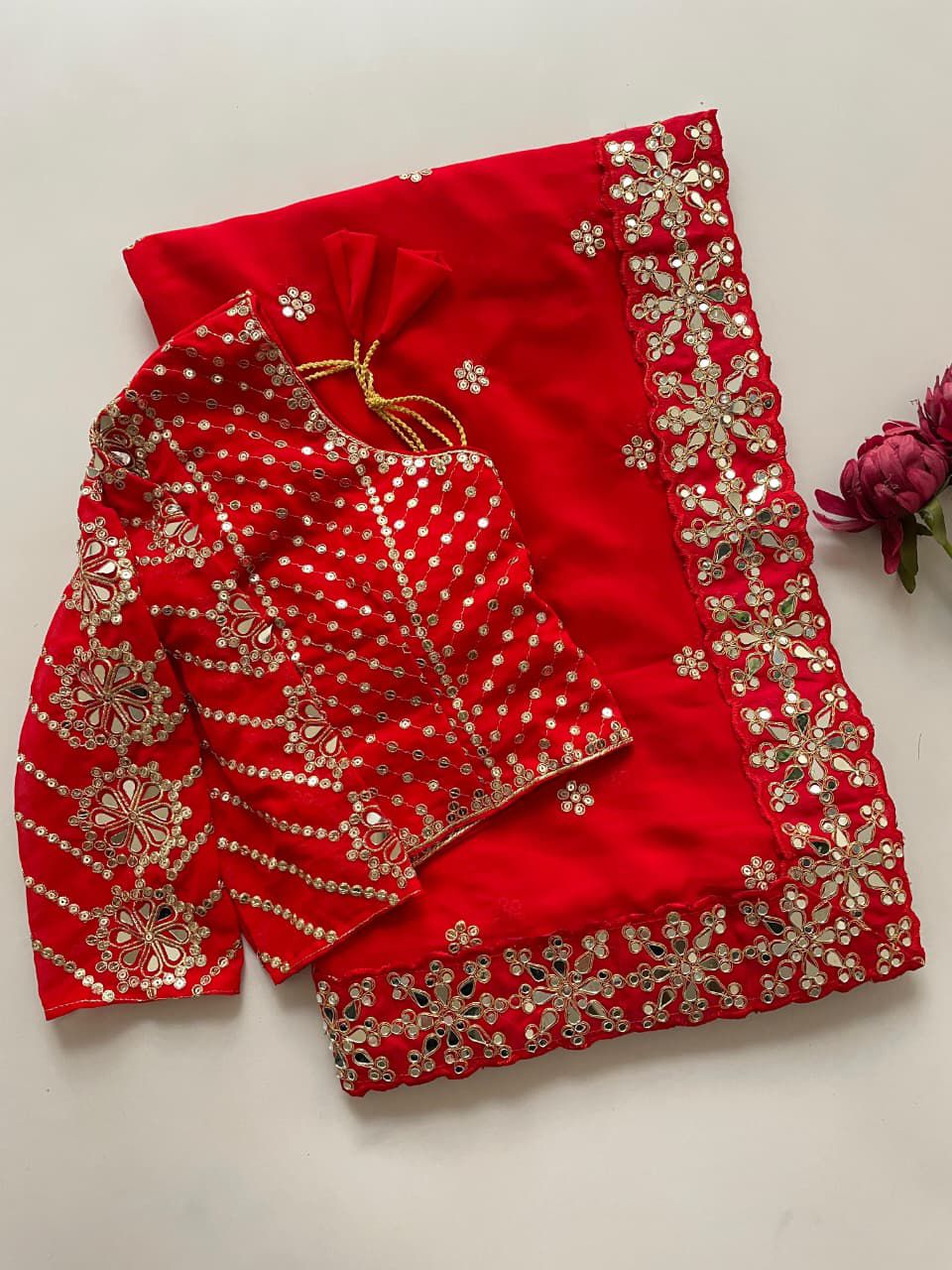 Strokes & Stories Red Georgette Saree