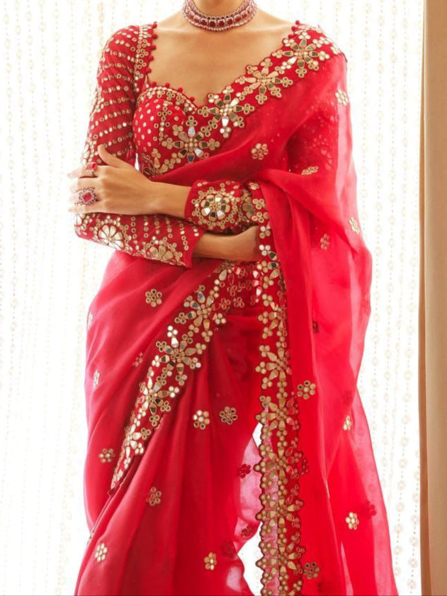 Strokes & Stories Red Georgette Saree