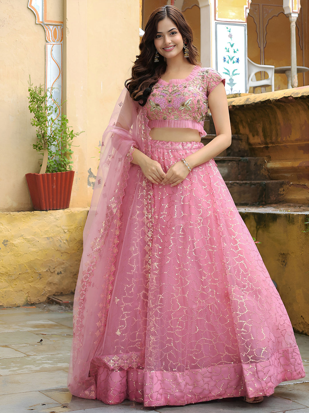 Princess’ Promise Pink Designer Net Lehenga