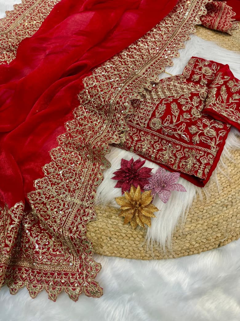 Red Sindoor Saaz Fancy Satin Silk Saree