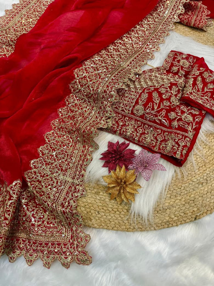 Red Sindoor Saaz Fancy Satin Silk Saree