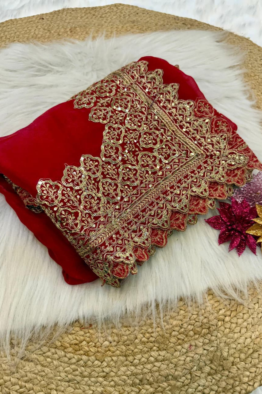 Red Sindoor Saaz Fancy Satin Silk Saree