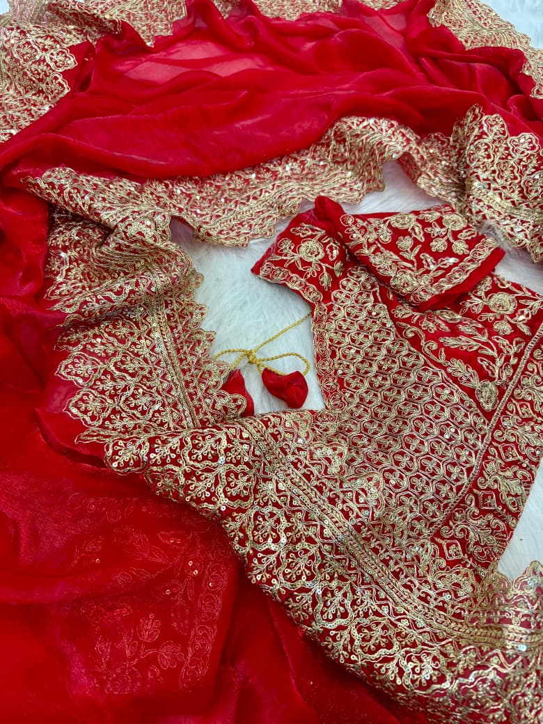 Red Sindoor Saaz Fancy Satin Silk Saree