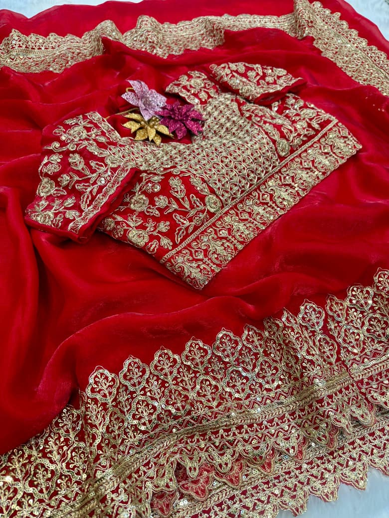 Red Sindoor Saaz Fancy Satin Silk Saree