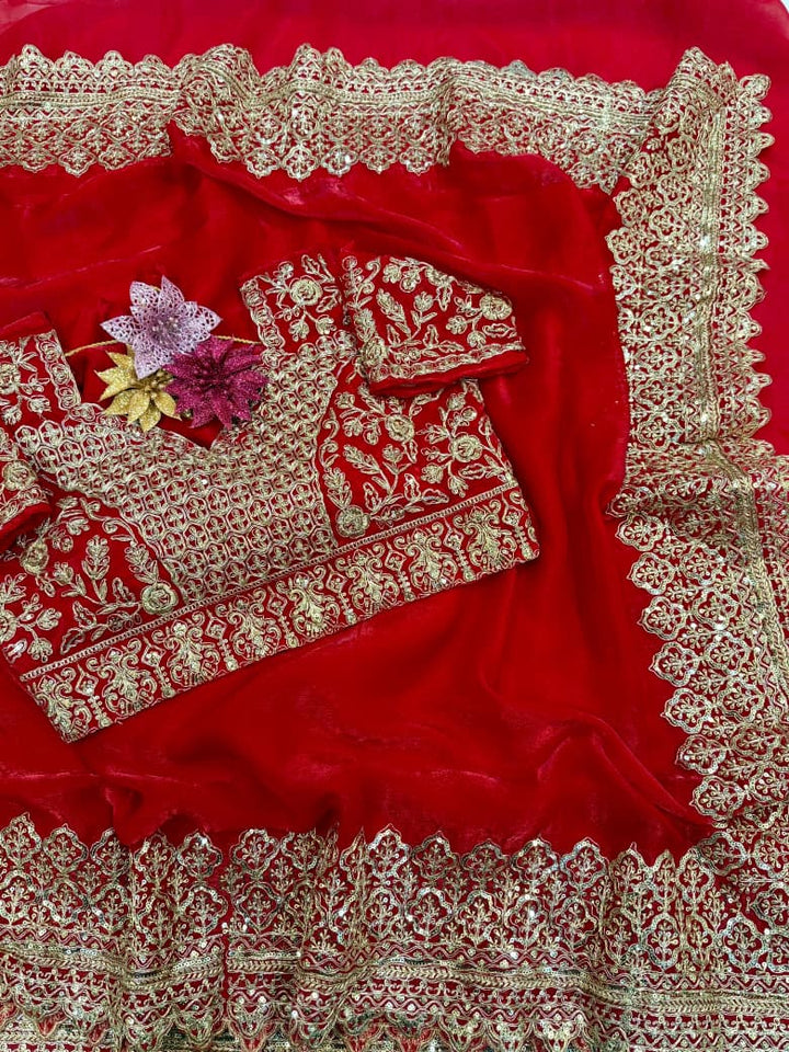 Red Sindoor Saaz Fancy Satin Silk Saree