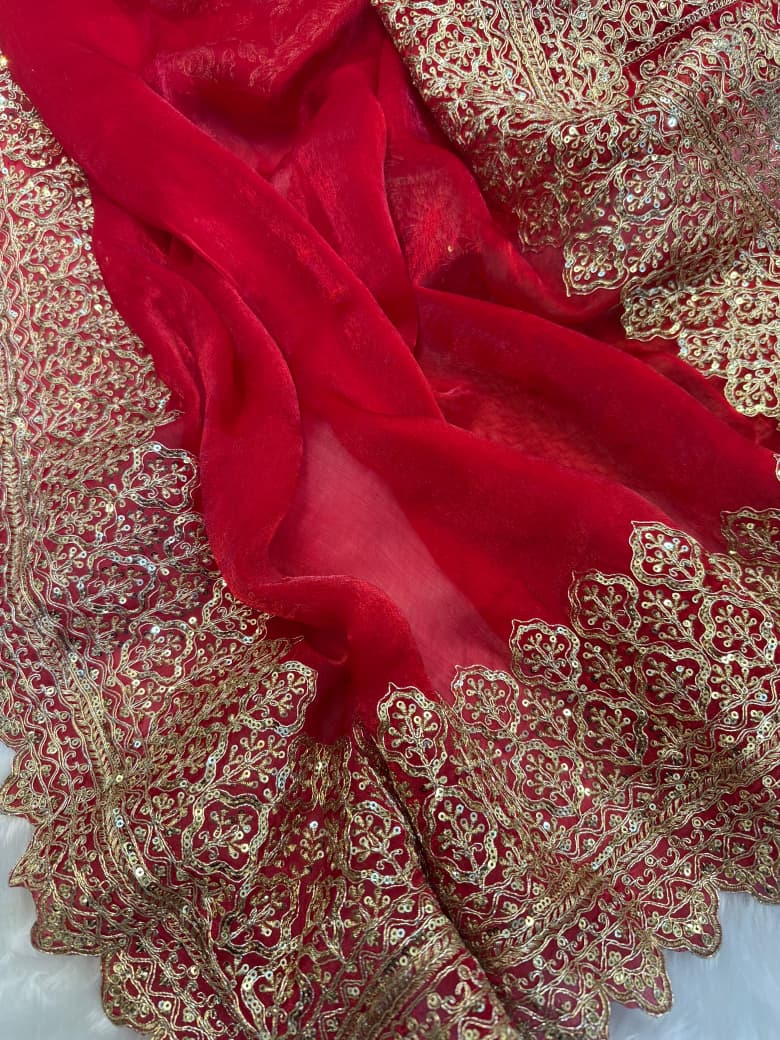 Red Sindoor Saaz Fancy Satin Silk Saree