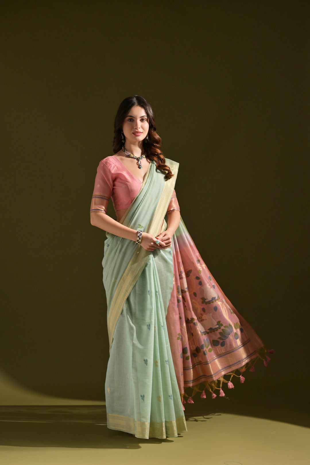 Sunehri Panna Muga Cotton Saree
