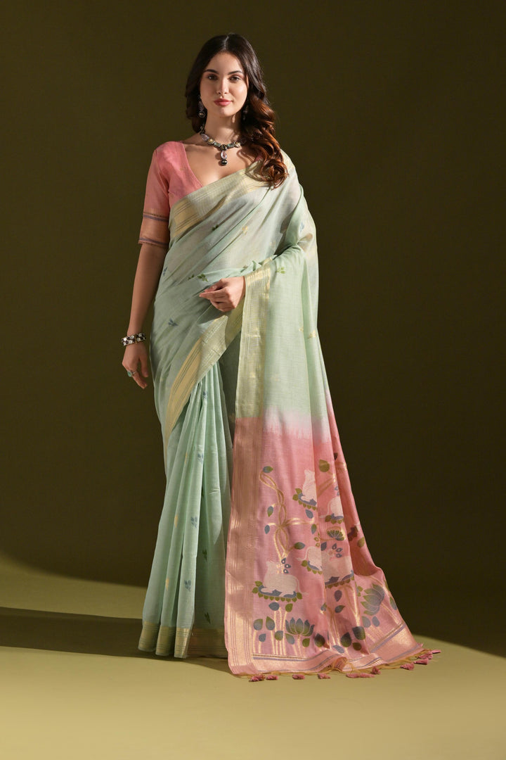 Sunehri Panna Muga Cotton Saree