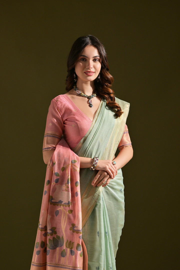 Sunehri Panna Muga Cotton Saree