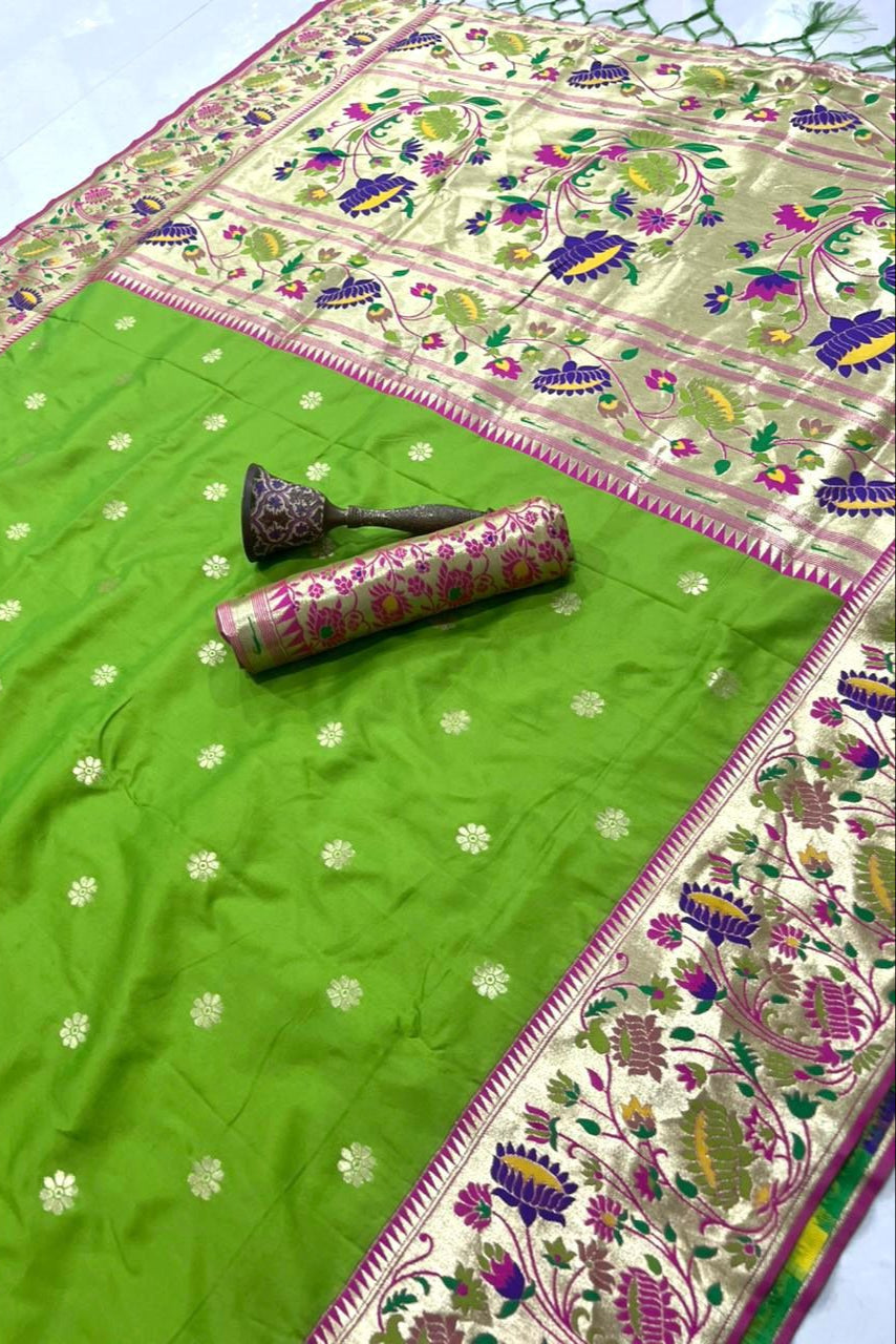 Prabhat Dhun Kanchivaram Green Paithani Silk Saree
