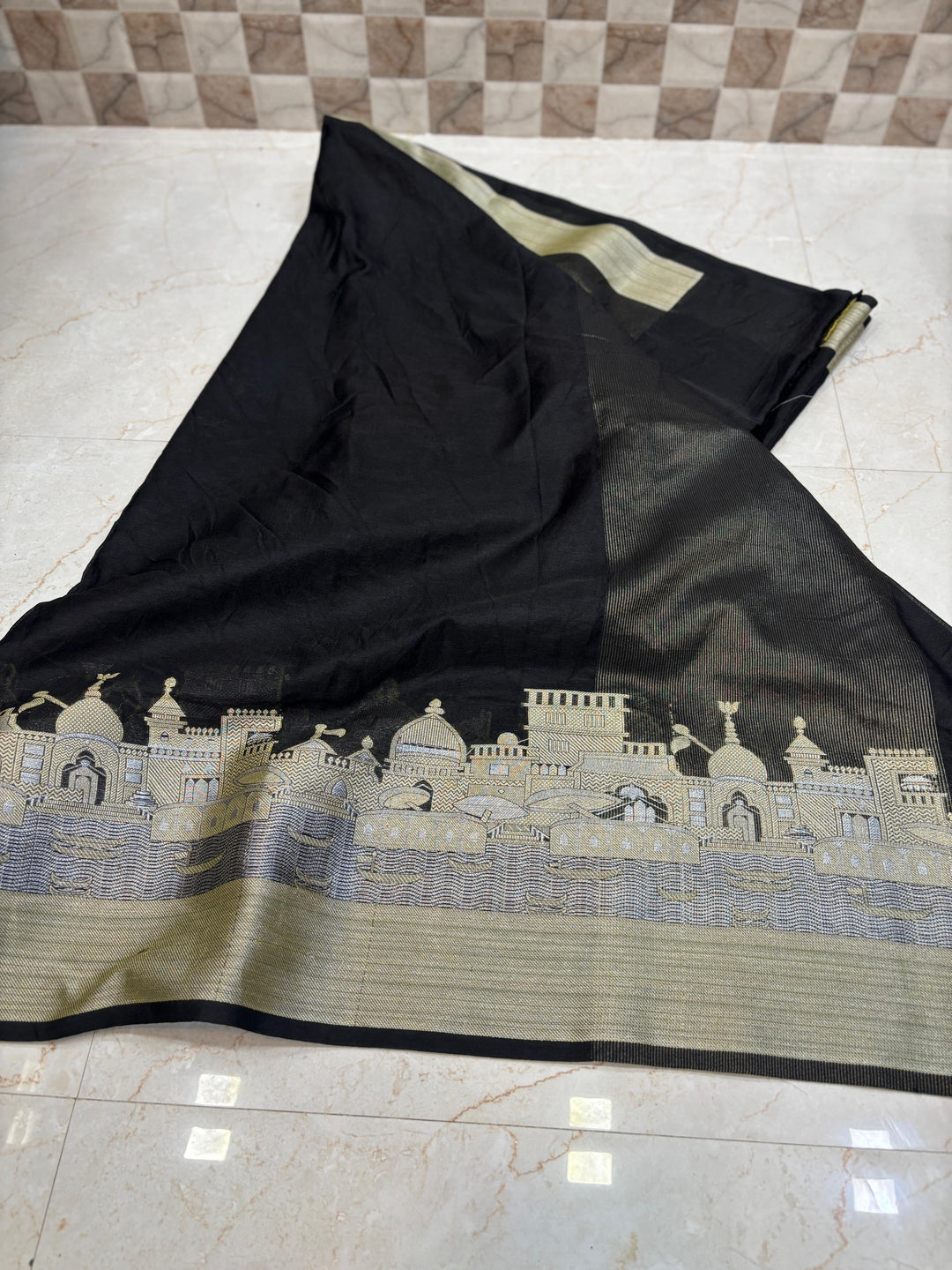 Ganga Ghat Semi Georgette Black Saree