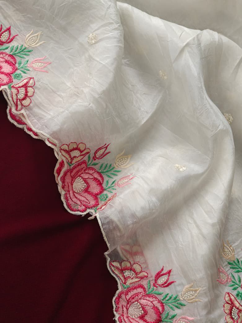 Rose White Crush Silk Saree