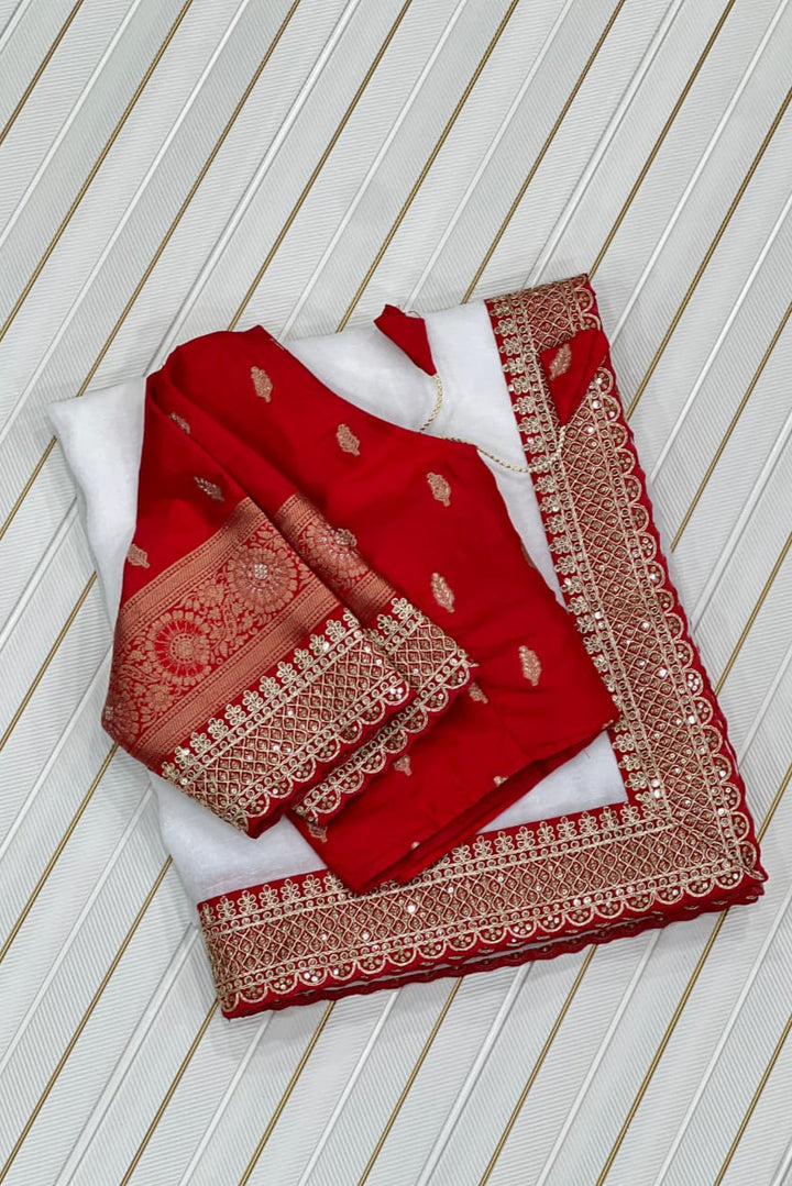 White & Red Fancy Chiffon Saree