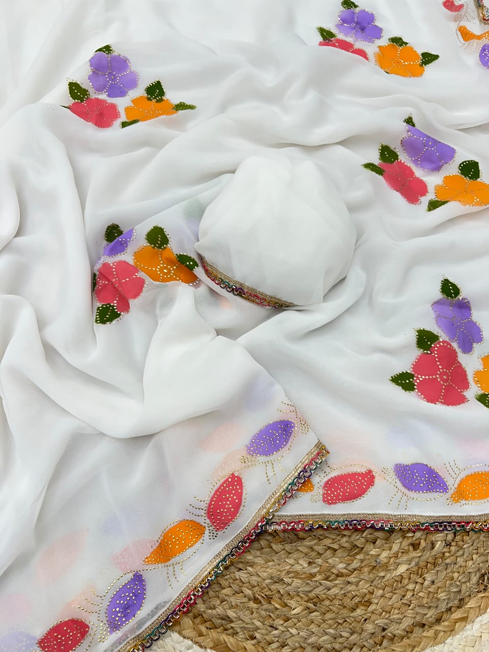 White Mallika Georgette Silk Saree