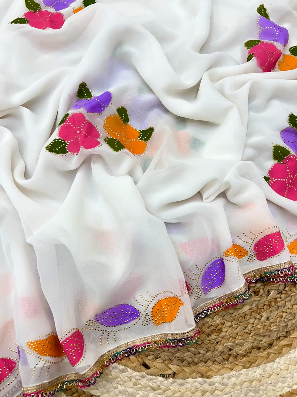 White Mallika Georgette Silk Saree