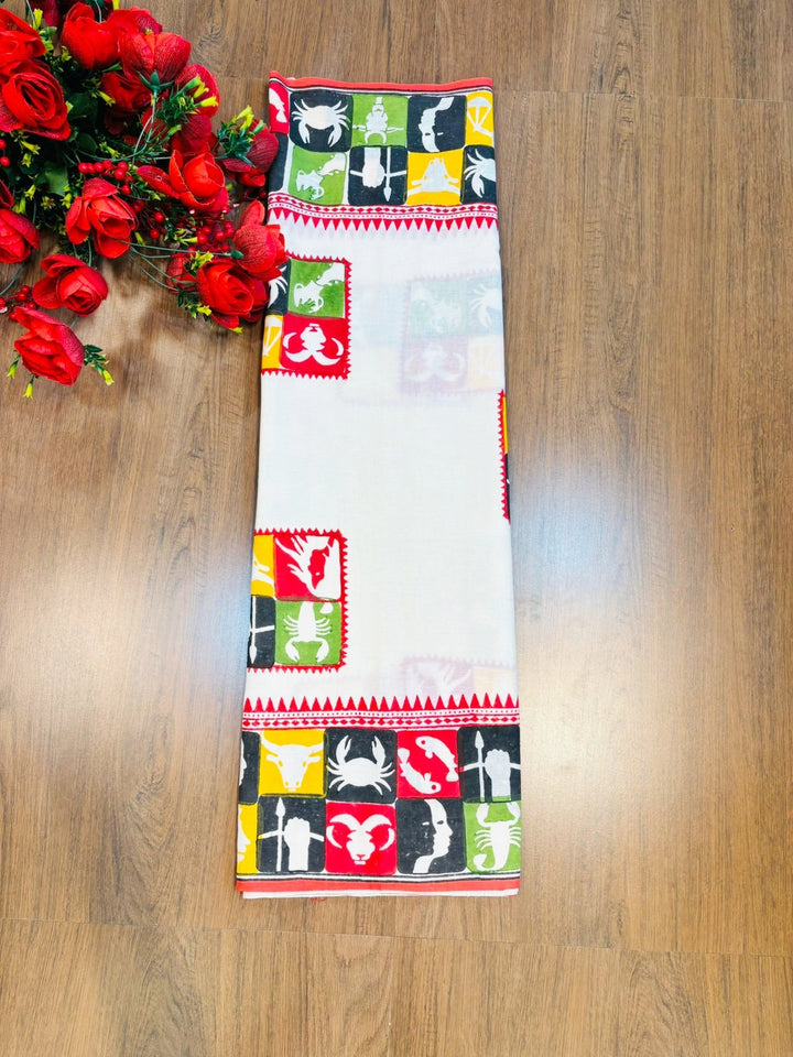 Whats Your Rashi- Block Print Cotton Saree