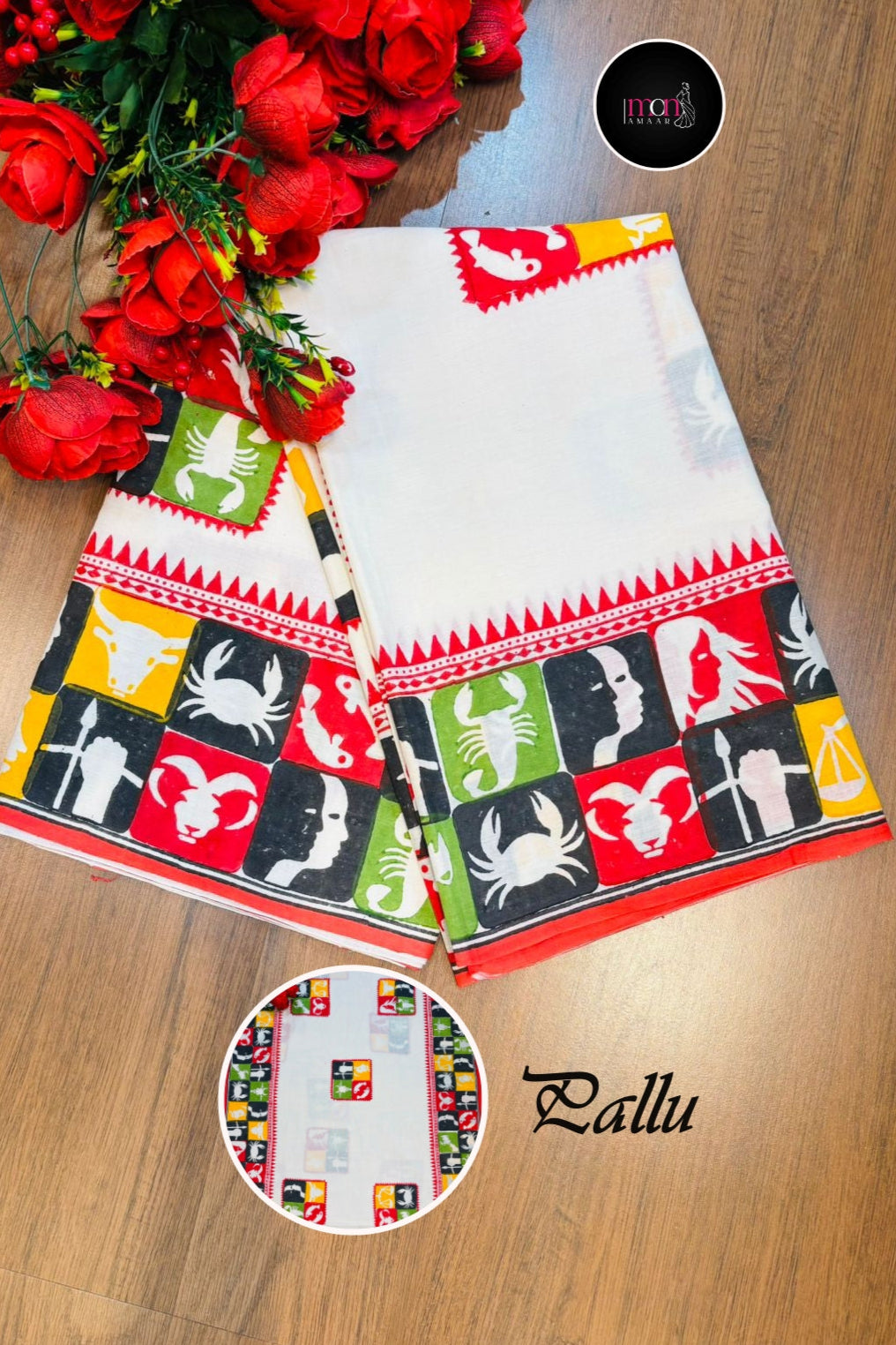 Whats Your Rashi- Block Print Cotton Saree