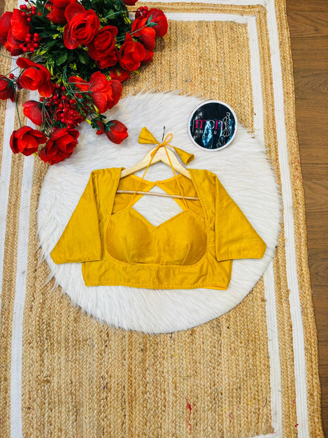 Yellow Masaba Style Vichitra Silk Blouse