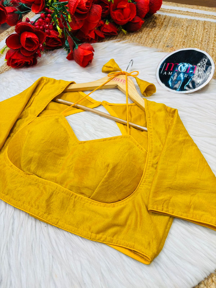 Yellow Masaba Style Vichitra Silk Blouse