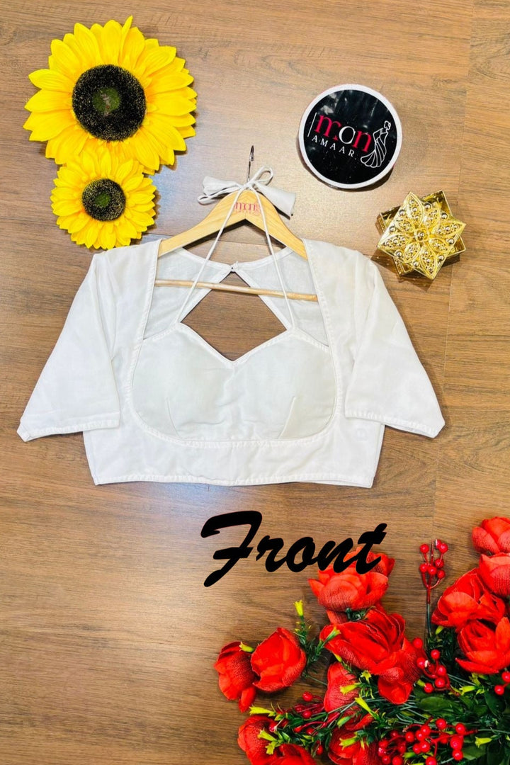 White Masaba Style Vichitra Silk Blouse