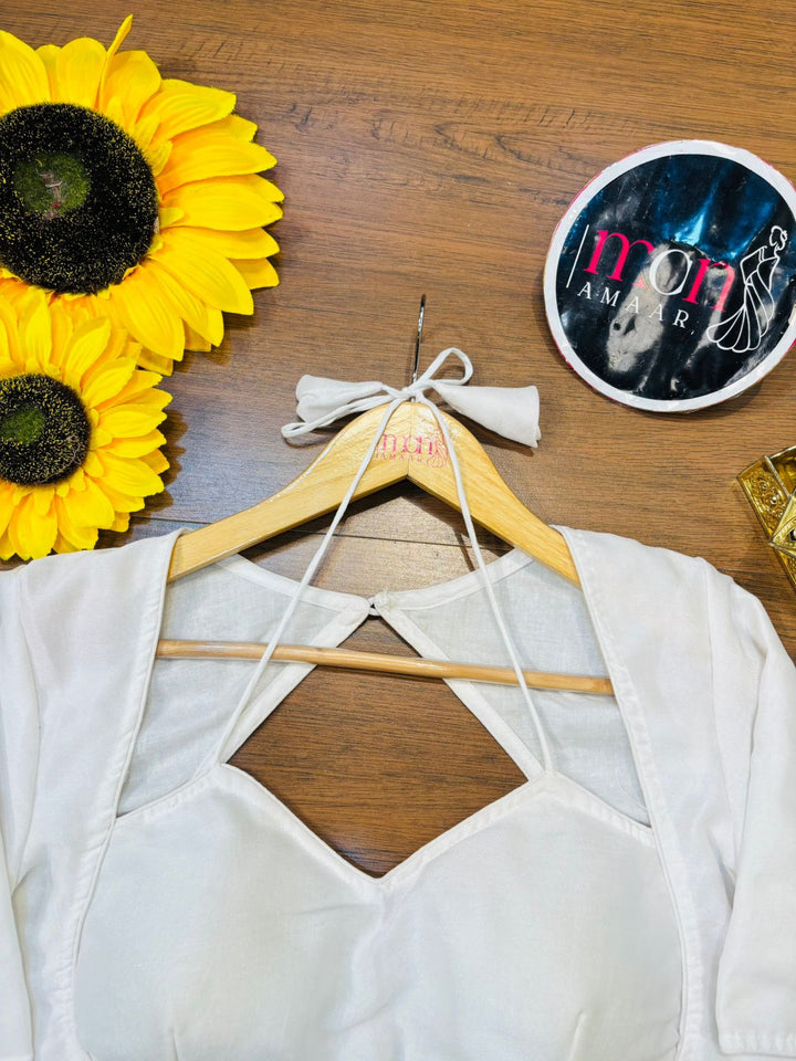 White Masaba Style Vichitra Silk Blouse