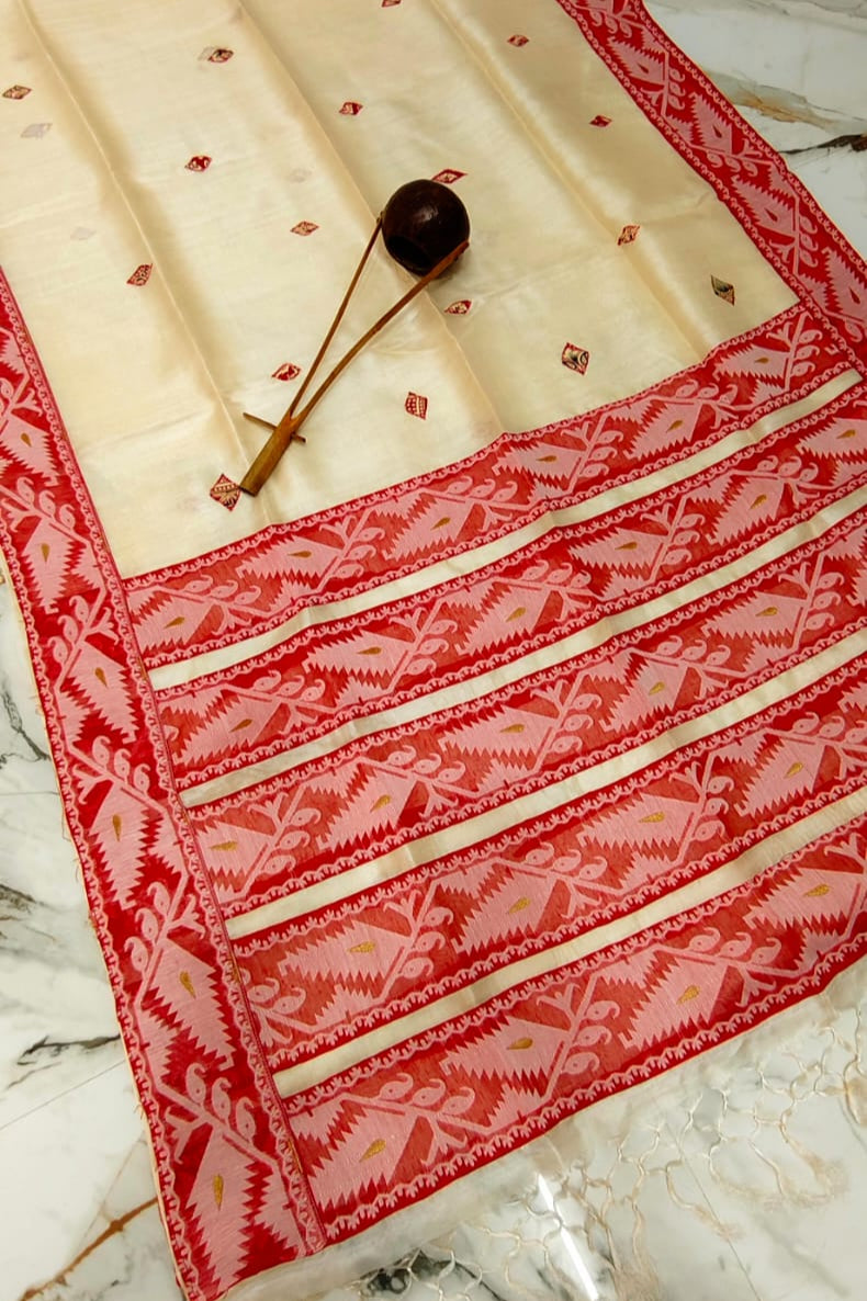Naba Prabhat Gachi Tussar Applique Saree