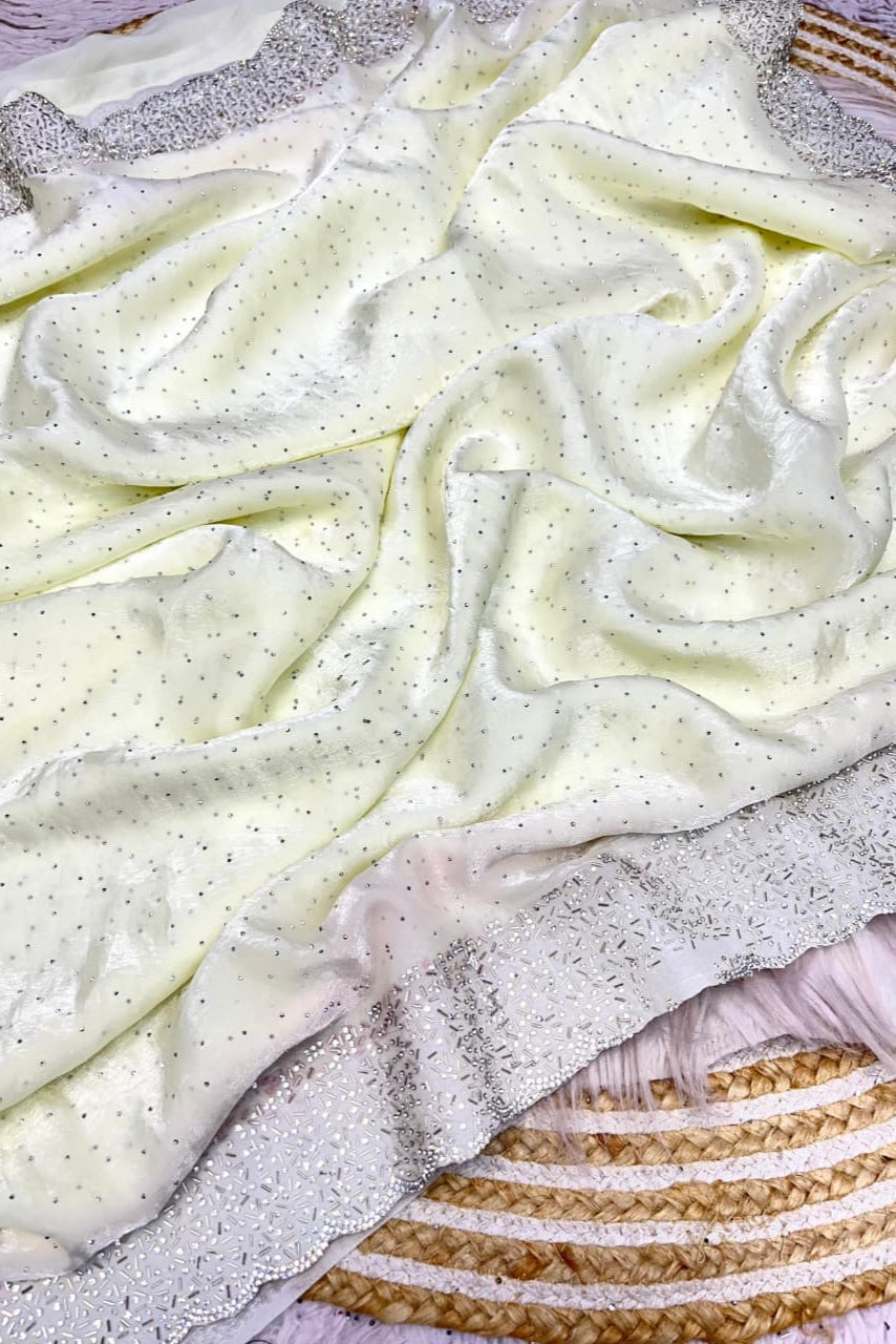 Smiling Sunflower Fancy White Silk Saree