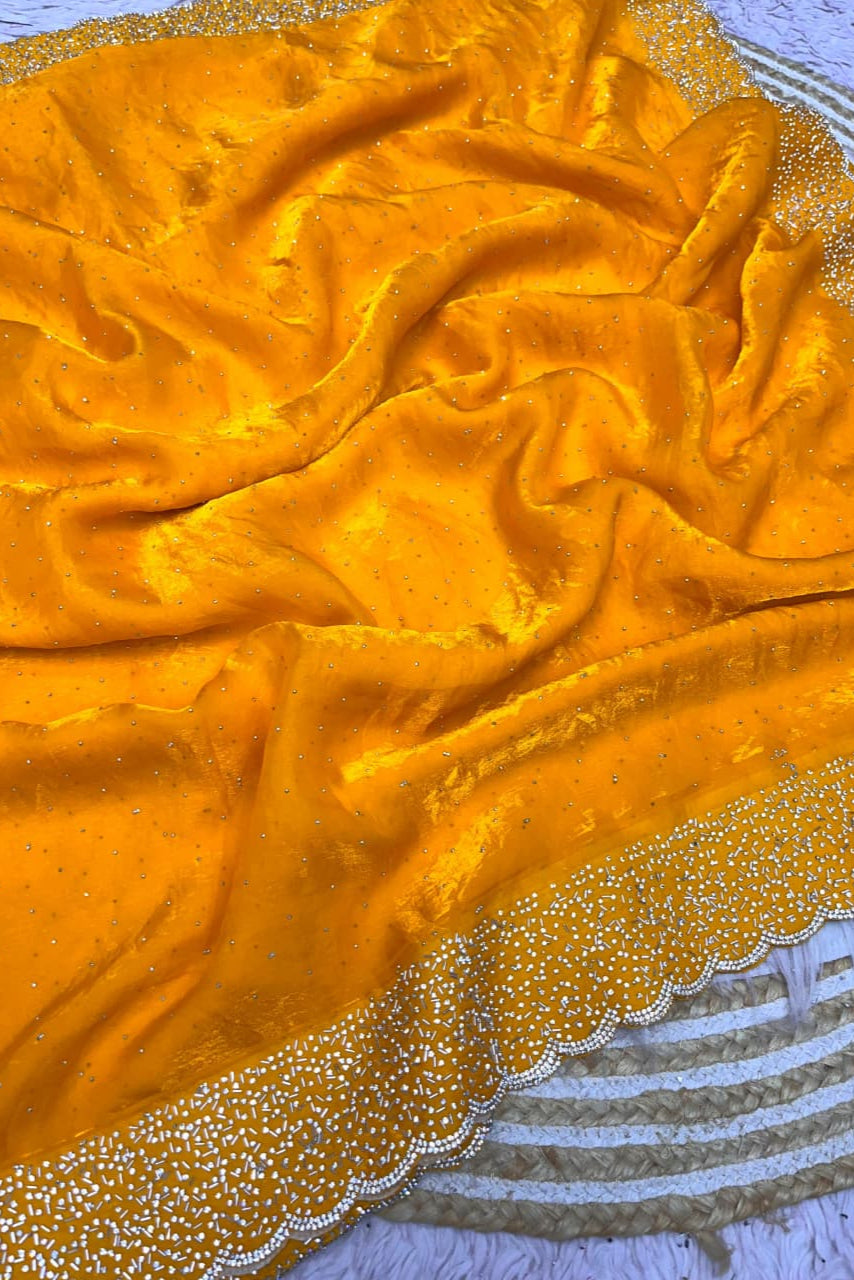 Smiling Sunflower Fancy Yellow Silk Saree