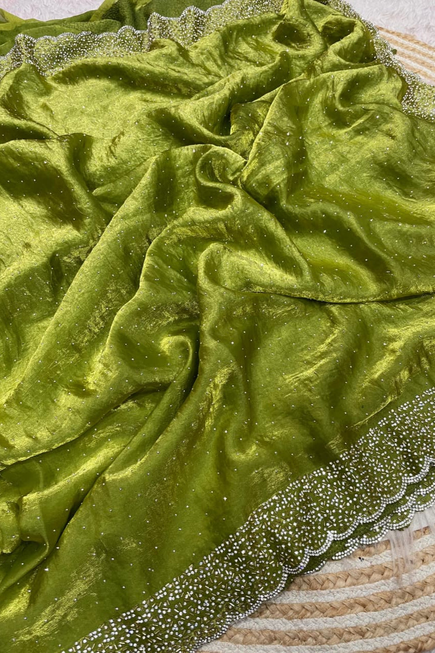 Smiling Sunflower Fancy Green Silk Saree