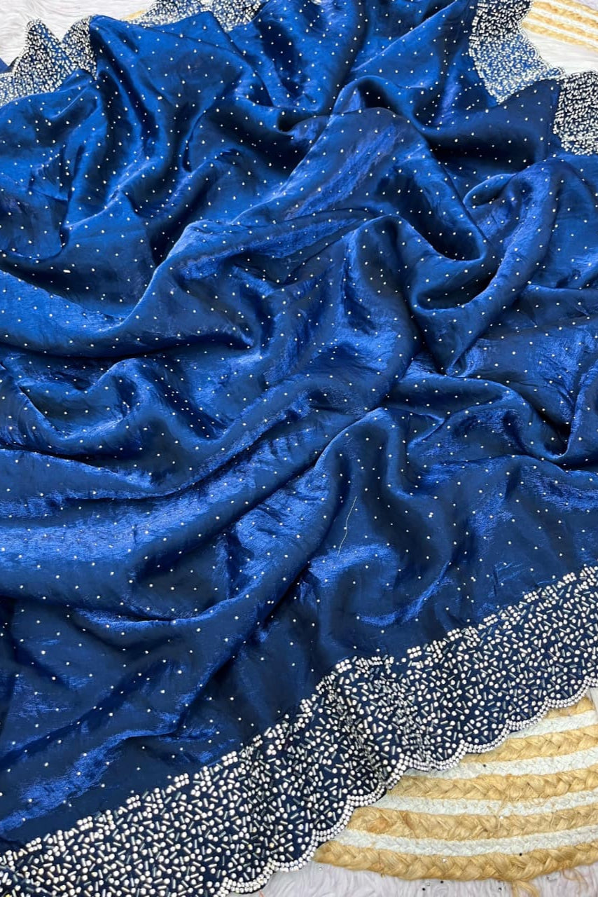 Smiling Sunflower Fancy Blue Silk Saree