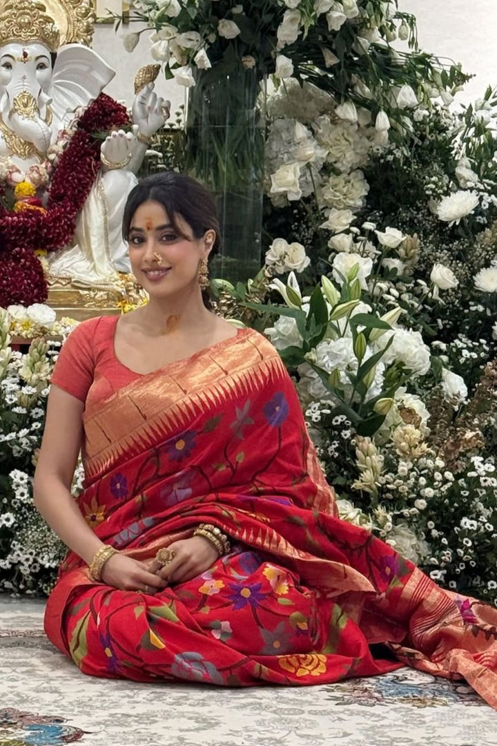 Actress Janhvi Kapoor Inspired Kanchivaram Paithani Silk Saree