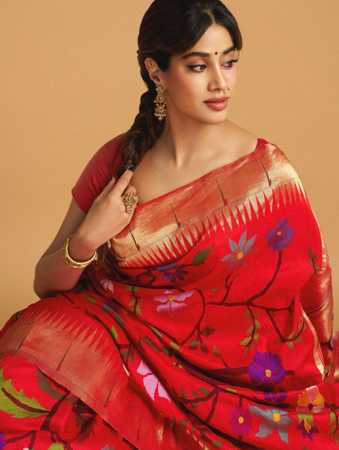 Actress Janhvi Kapoor Inspired Kanchivaram Paithani Silk Saree